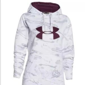 WOMENS UNDER ARMOUR COLD GEAR WHITE/GREY SNOW CAMO FLEECE HOODIE